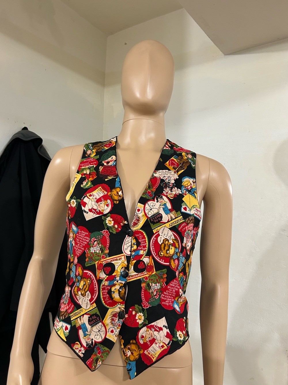 Vintage-Inspired Valentine Print Button Vest